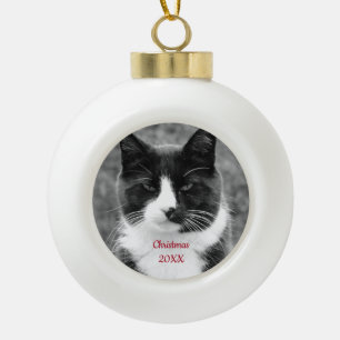 Schwarz-Weiß-Katze individuell einstellbar Keramik Kugel-Ornament
