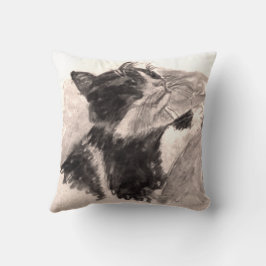 Schwarz-Weiß-Katze Kikko SF Stift Zeichnend Kissen