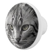 Schwarz-Weiß-Katze-Kitten-Gesicht Keramikknauf (Rechts)
