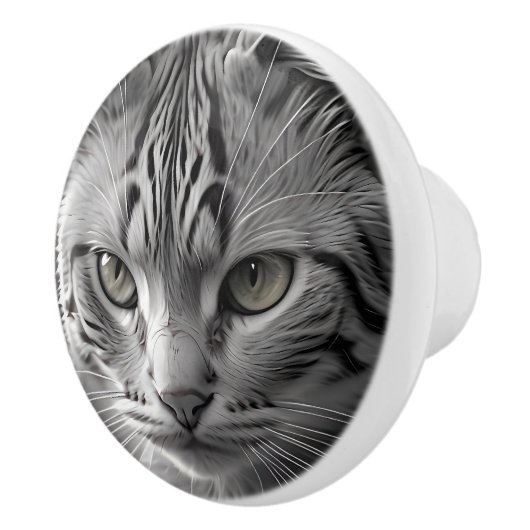Schwarz-Weiß-Katze-Kitten-Gesicht Keramikknauf (Rechts)