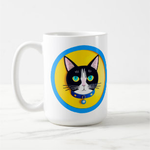 Schwarz-Weiß-Katze mit blauen Augen Kaffeetasse