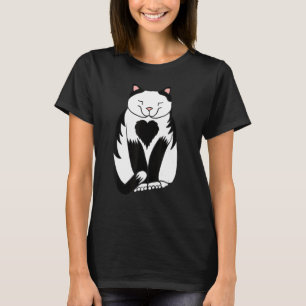 Schwarz-Weiß-Katze mit Herz auf der Brust Süße Ani T-Shirt