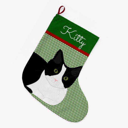 Schwarz-Weiß-Katze Personalisiert Großer Weihnachtsstrumpf (Vorderansicht (hängend))