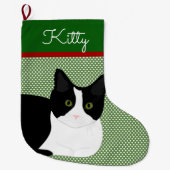 Schwarz-Weiß-Katze Personalisiert Großer Weihnachtsstrumpf (Vorderseite)