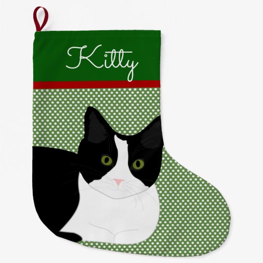 Schwarz-Weiß-Katze Personalisiert Großer Weihnachtsstrumpf (Vorderseite)