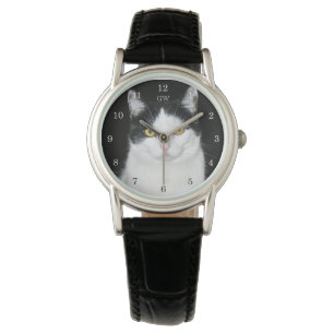 Schwarz-Weiß-Katze-Portrait Armbanduhr