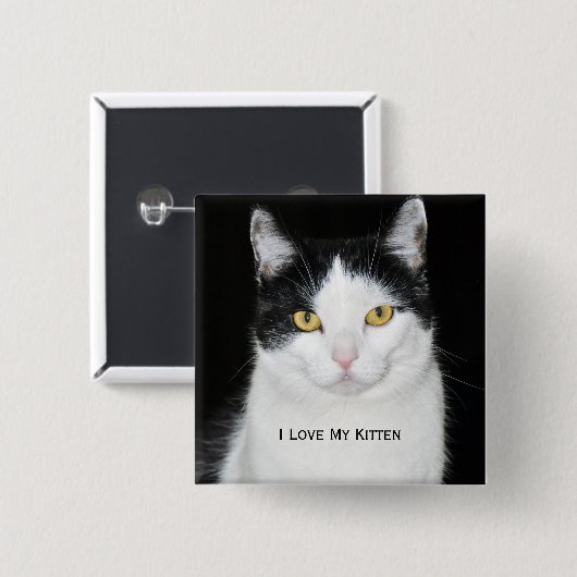 Schwarz-Weiß-Katze-Portrait Button (Vorne & Hinten)
