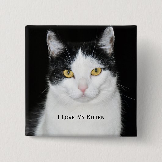 Schwarz-Weiß-Katze-Portrait Button (Vorderseite)