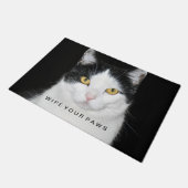 Schwarz-Weiß-Katze-Portrait Fußmatte (Schrägansicht)