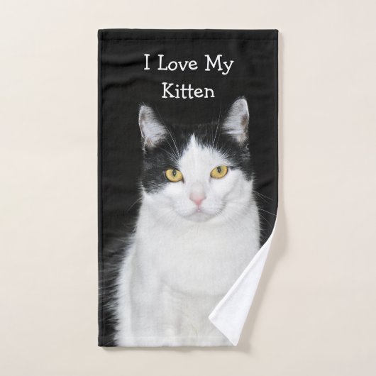 Schwarz-Weiß-Katze-Portrait Handtuch (Handtuch)