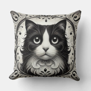 Schwarz-Weiß-Katze-Portrait Kissen
