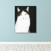 Schwarz-Weiß-Katze-Portrait Leinwanddruck (Insitu (Holzboden))