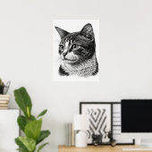 Schwarz-Weiß-Katze-Portrait Poster (Heimbüro)