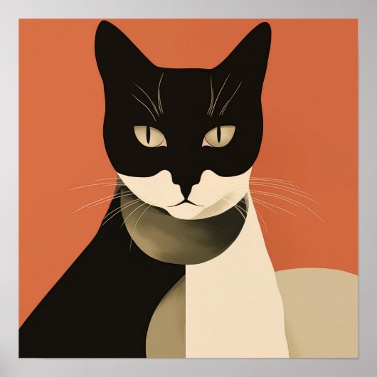 Schwarz-Weiß-Katze Poster (Vorne)