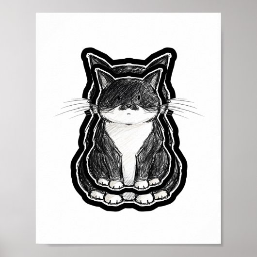Schwarz-Weiß-Katze Poster (Vorne)
