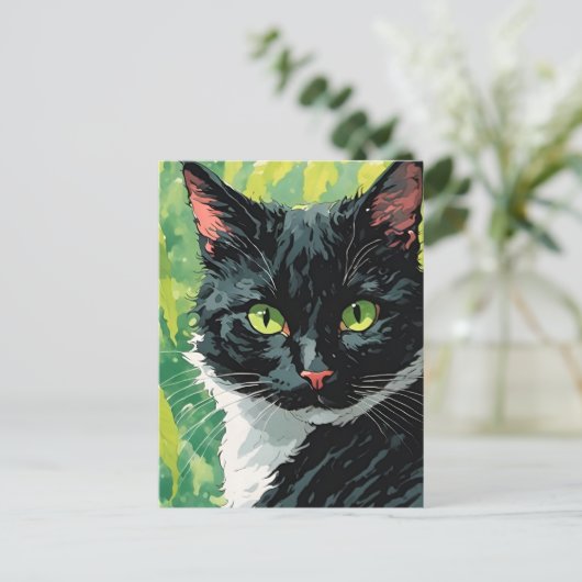 Schwarz-Weiß-Katze Postkarte (Stehend Vorderseite)