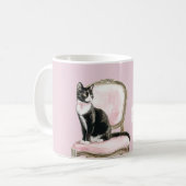 Schwarz Weiß Katze Rosa Stuhl Kaffeetasse (Vorderseite Links)