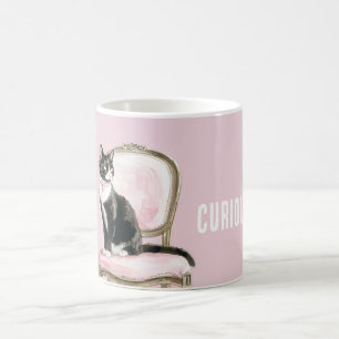 Schwarz Weiß Katze Rosa Stuhl Kaffeetasse
