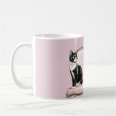 Schwarz Weiß Katze Rosa Stuhl Kaffeetasse (Links)