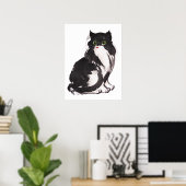 Schwarz-Weiß-Katze-Sumie Aquarell & Tinte Poster (Heimbüro)