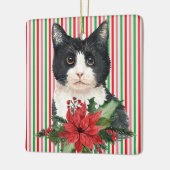 Schwarz-Weiß-Katze und Poinsettia Keramikornament (Links)