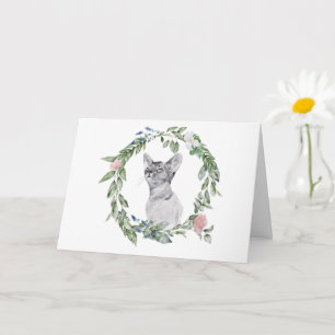 Schwarz-Weiß-Katze Wasserfarbe Grün Rosa Floral Karte