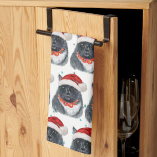Schwarz-Weiß-Katze Wasserfarbe Weihnachtsmannmütze Geschirrtuch
