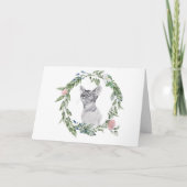 Schwarz-Weiß-Katze Wasserfarben Grün Rosa Blütenfa Karte (Vorderseite)