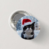 Schwarz-Weiß-Katze Weihnachten Button (Vorne & Hinten)