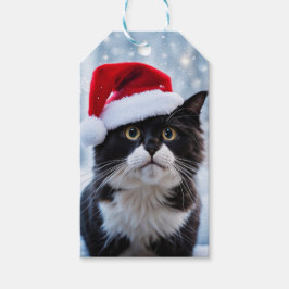Schwarz-Weiß-Katze Weihnachten Geschenkanhänger