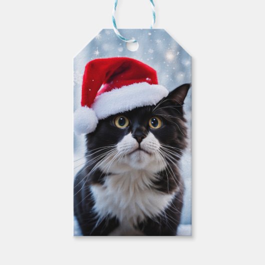 Schwarz-Weiß-Katze Weihnachten Geschenkanhänger (Vorderseite)