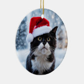 Schwarz-Weiß-Katze Weihnachten Keramik Ornament (Rechts)