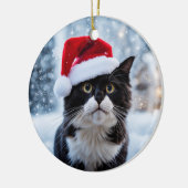 Schwarz-Weiß-Katze Weihnachten Keramik Ornament (Links)