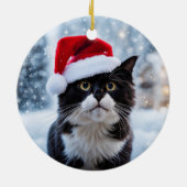 Schwarz-Weiß-Katze Weihnachten Keramik Ornament (Hinten)