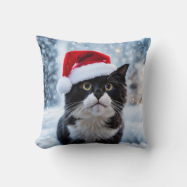 Schwarz-Weiß-Katze Weihnachten Kissen