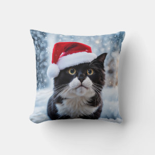 Schwarz-Weiß-Katze Weihnachten Kissen