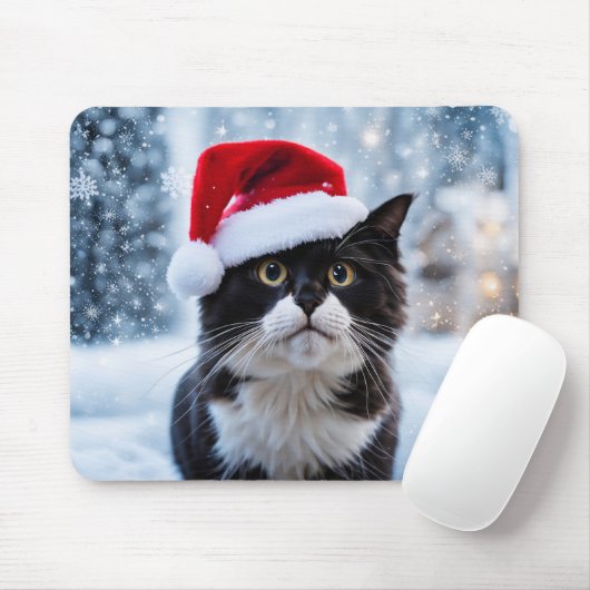 Schwarz-Weiß-Katze Weihnachten Mousepad (Mit Mouse)