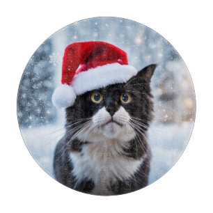 Schwarz-weiß-Katze Weihnachten Schneidebrett