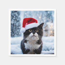 Schwarz-Weiß-Katze Weihnachten Serviette