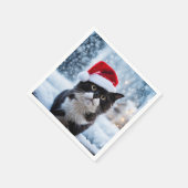 Schwarz-Weiß-Katze Weihnachten Serviette (Ecke)