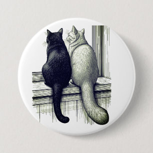 Schwarz-Weiß-Katzen am Fenster Button