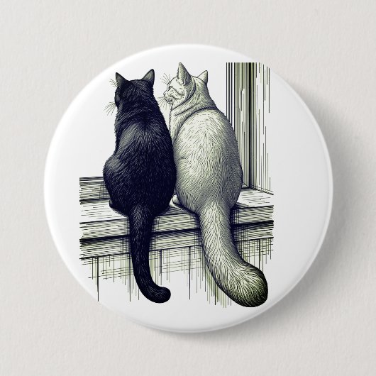 Schwarz-Weiß-Katzen am Fenster Button (Vorderseite)