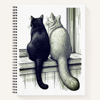 Schwarz-Weiß-Katzen am Fenster Notizblock