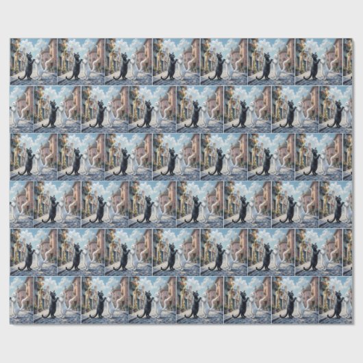 Schwarz-Weiß-Katzen langsames Tanzen Geschenkpapier (Flach)