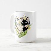 Schwarz-Weiß-Katzen mit Blume Kronherz Kaffeetasse (Vorderseite Links)