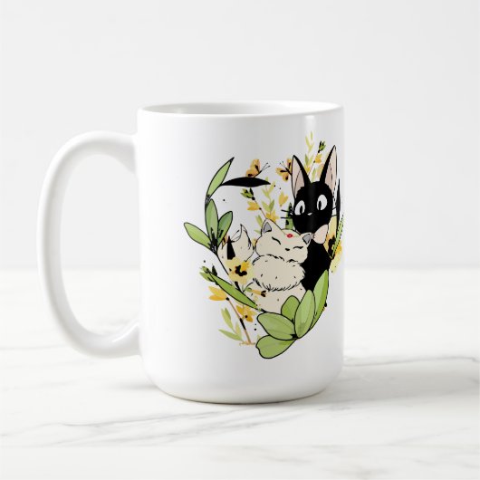 Schwarz-Weiß-Katzen mit Blume Kronherz Kaffeetasse (Links)