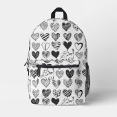 Schwarz-Weiß-Katzen-Muster und Herz-Muster Bedruckter Rucksack (Vorderseite)