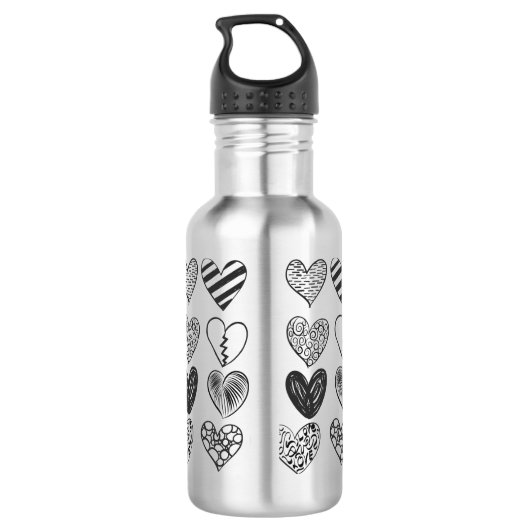 Schwarz-Weiß-Katzen-Muster und Herz-Muster Edelstahlflasche (Rückseite)
