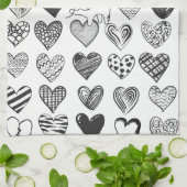 Schwarz-Weiß-Katzen-Muster und Herz-Muster Geschirrtuch (Gefaltet)