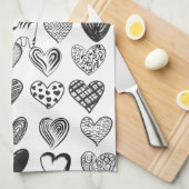 Schwarz-Weiß-Katzen-Muster und Herz-Muster Geschirrtuch (Viertel Falte)